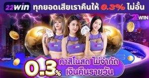 22win คาสิโนสด คืนยอดเสีย 0.3% เงินคืนรายวันไม่จำกัด